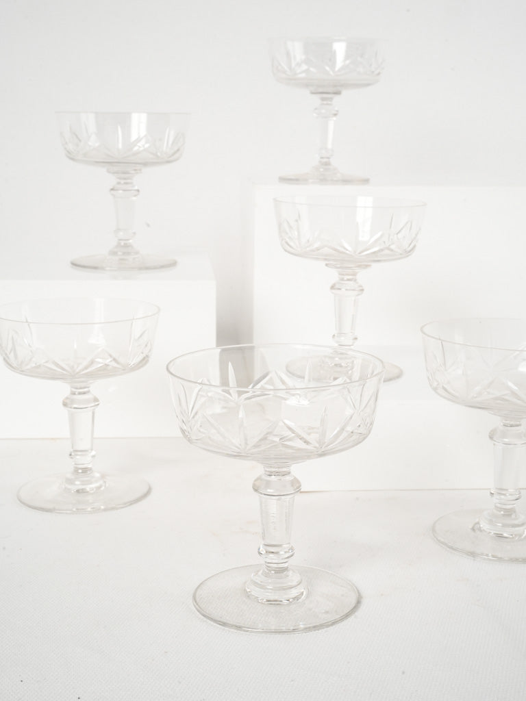 Set of six 1950s Champagne Coupes - Cut Glass