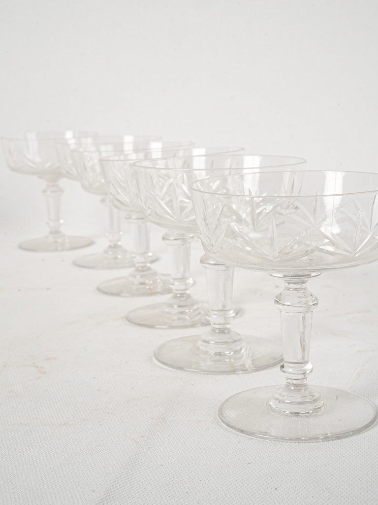 Set of six 1950s Champagne Coupes - Cut Glass