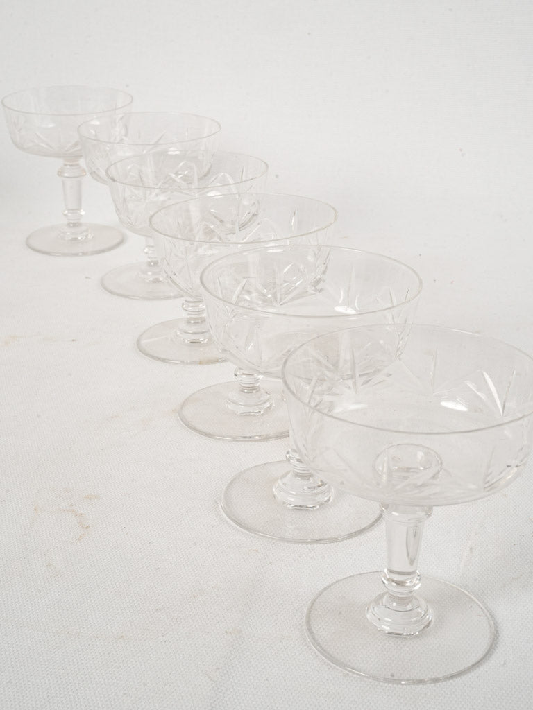 Set of six 1950s Champagne Coupes - Cut Glass