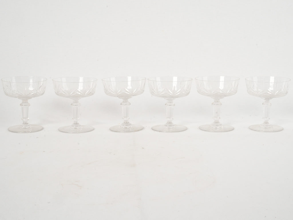 Set of six 1950s Champagne Coupes - Cut Glass