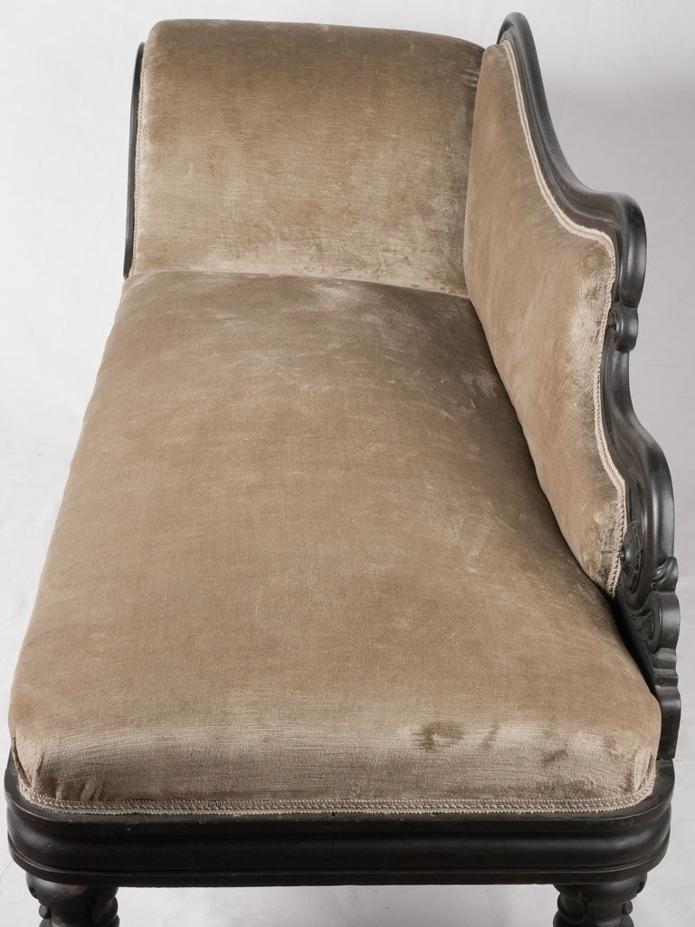 Luxurious gray-green velour chaise lounge