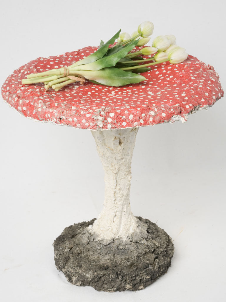 Playful rustic red polka-dotted mushroom stool