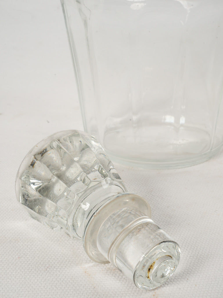 Vintage French Clear Glass Faceted Wine Decanter 11"