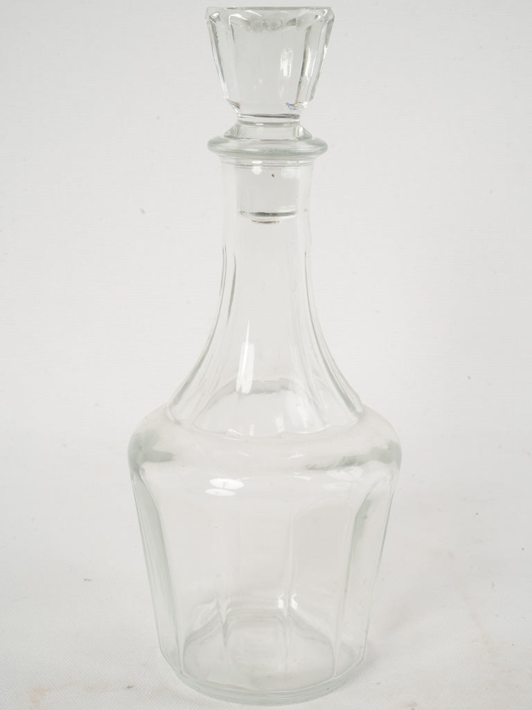 Vintage French Clear Glass Faceted Wine Decanter 11"