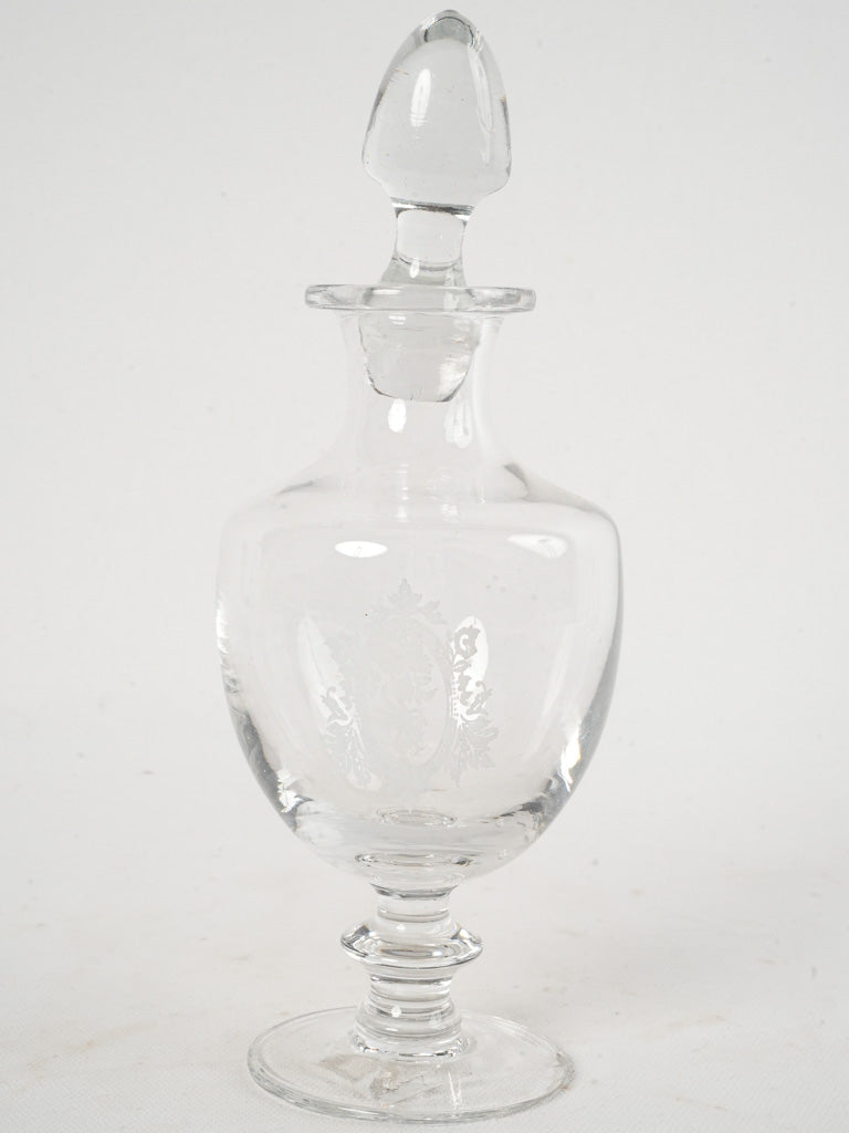 Small Early 20th-Century French Glass Decanter w/ Pretty Etched Décor - 9½"