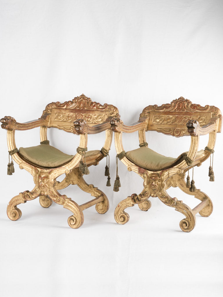 Antique Italian gilded Savonarola armchairs