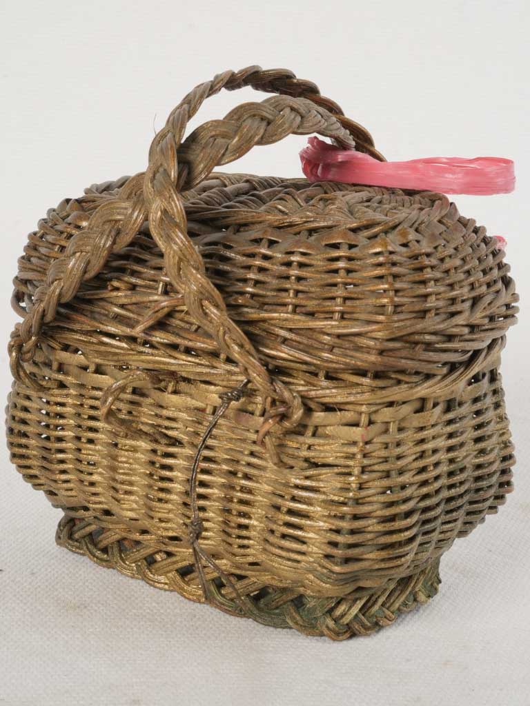 Miniature French Market Basket - Doll's Accessory - Antique Wicker 4"