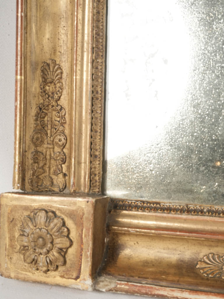 19th Century French Mercury Glass Mirror w/ Gold Leaf Finish & Rosettes 32" x 26"