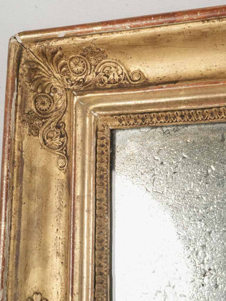 19th Century French Mercury Glass Mirror w/ Gold Leaf Finish & Rosettes 32" x 26"