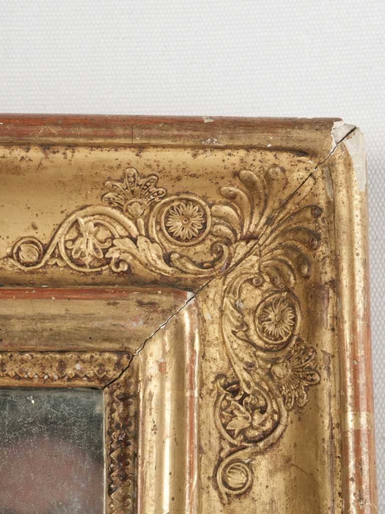 19th Century French Mercury Glass Mirror w/ Gold Leaf Finish & Rosettes 32" x 26"