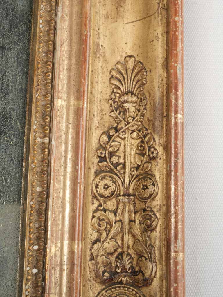 19th Century French Mercury Glass Mirror w/ Gold Leaf Finish & Rosettes 32" x 26"