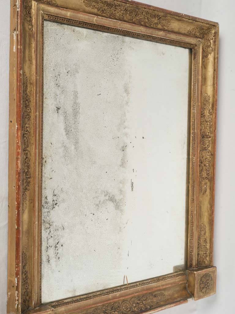 19th Century French Mercury Glass Mirror w/ Gold Leaf Finish & Rosettes 32" x 26"