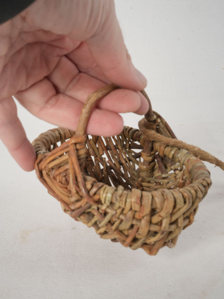 Early 20th-Century French Wicker Mini Doll’s Basket