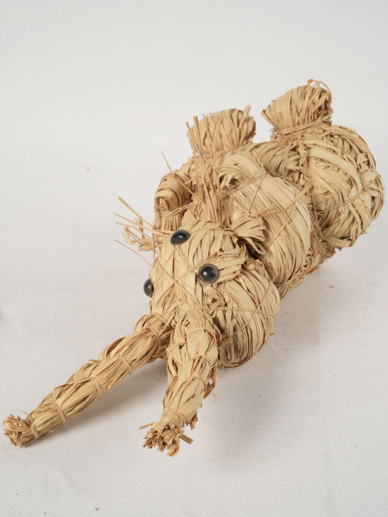 Vintage Raffia Rabbit Sculpture 15¼"