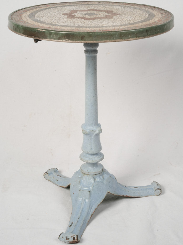 Art Deco "Granito" Mosaic Bistro Table with Sky Blue Enamel Base