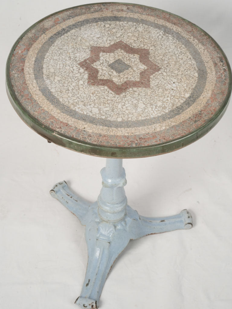 Art Deco "Granito" Mosaic Bistro Table with Sky Blue Enamel Base