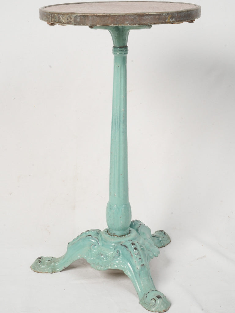 Antique French Marble-Top Guéridon with Turquoise Enamel Cast Iron Base