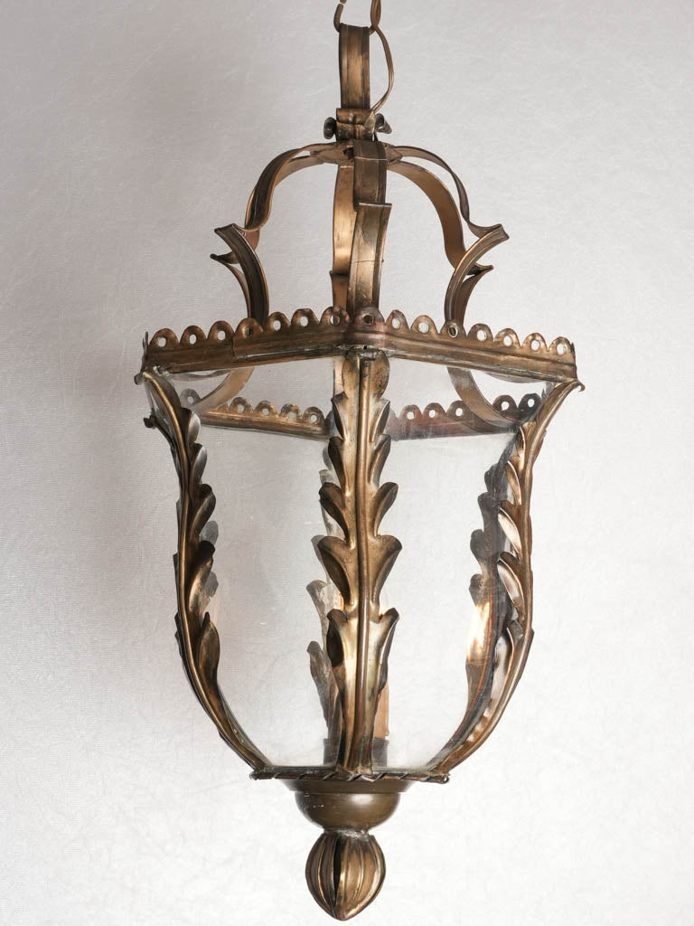 Antique French brass lantern pendant light 27½" x 11½"