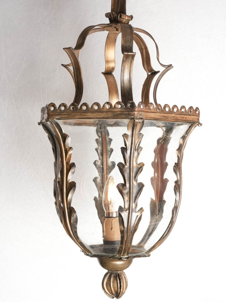 Antique French brass lantern pendant light 27½" x 11½"