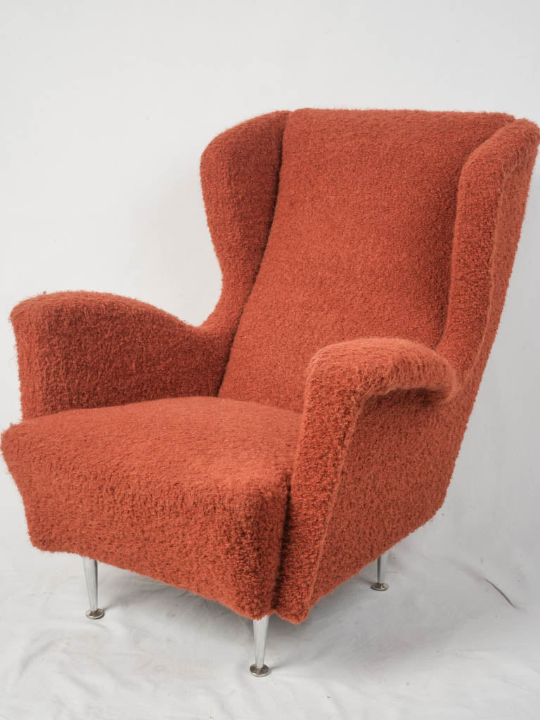 1960s Italian Armchair upholstered in Burnt Sienna Bouclé fabric