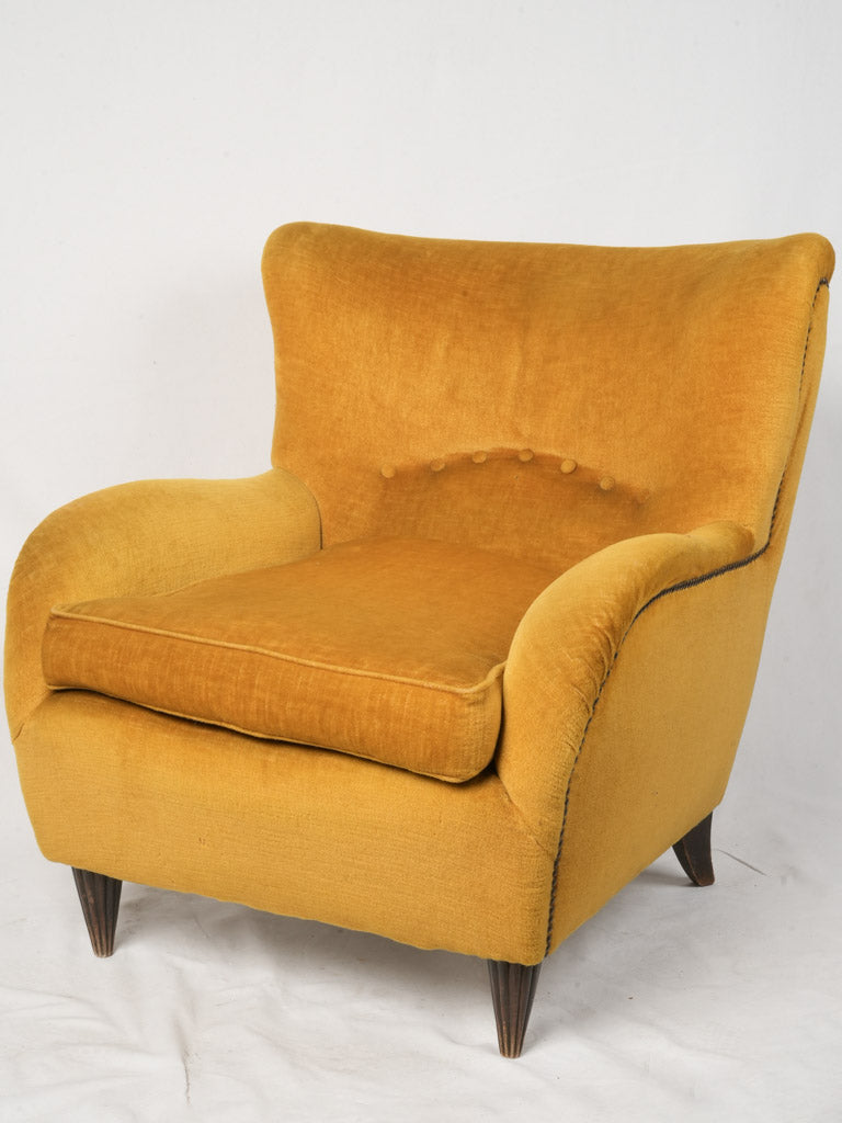 1940s Italian Mustard Velvet Armchair Attributed to Paolo Buffa