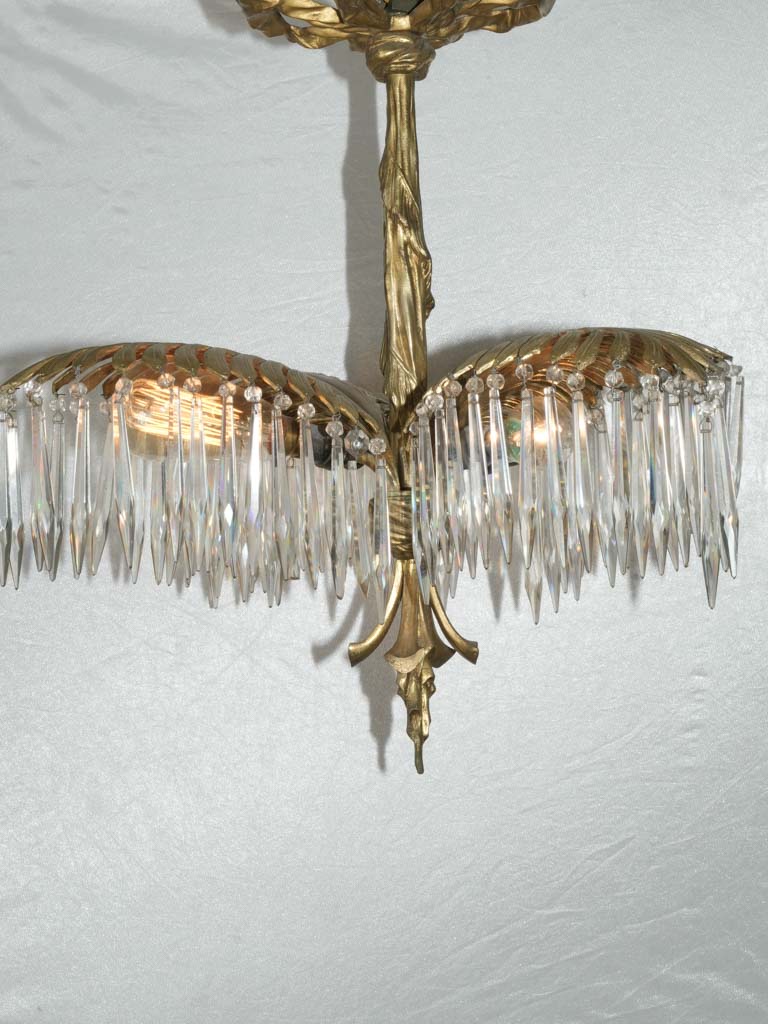 Maison Baguès Style Palm Leaf Chandelier with Crystal Pendants 20¾" x  22"