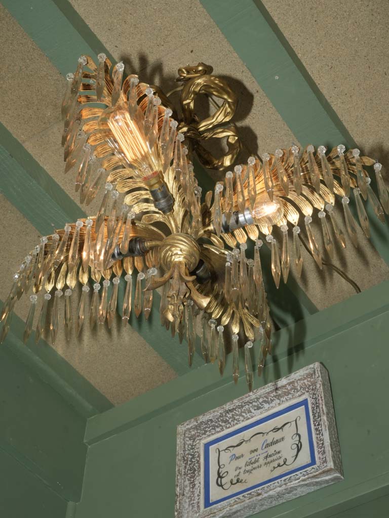 Maison Baguès Style Palm Leaf Chandelier with Crystal Pendants 20¾" x  22"