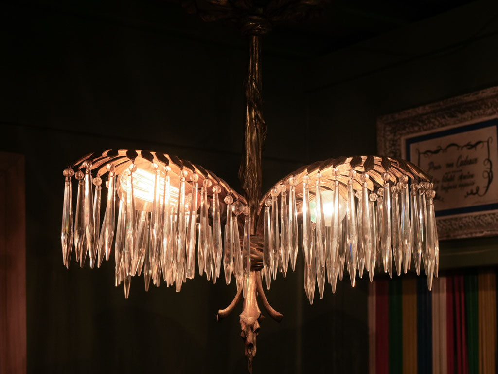 Maison Baguès Style Palm Leaf Chandelier with Crystal Pendants 20¾" x  22"