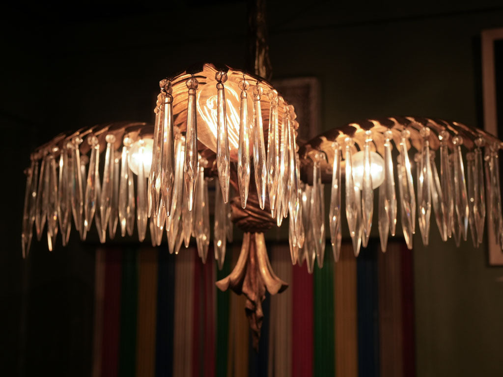 Maison Baguès Style Palm Leaf Chandelier with Crystal Pendants 20¾" x  22"