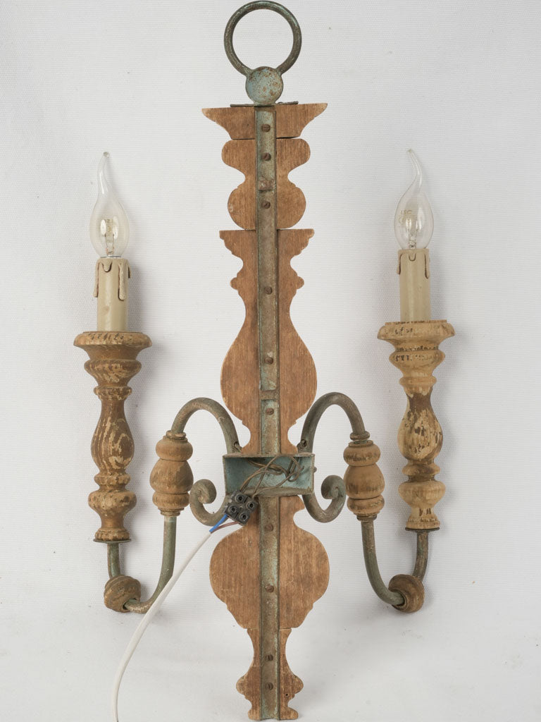 Distressed patina metal wall sconce