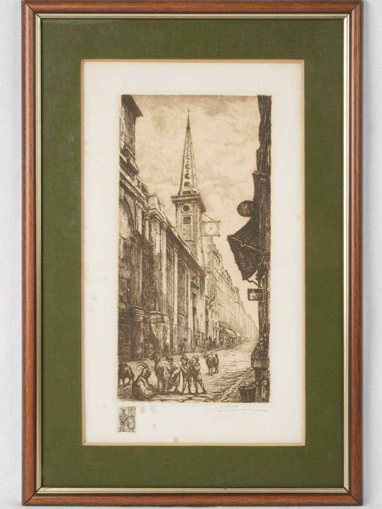 Vintage French streetscape engraving artwork