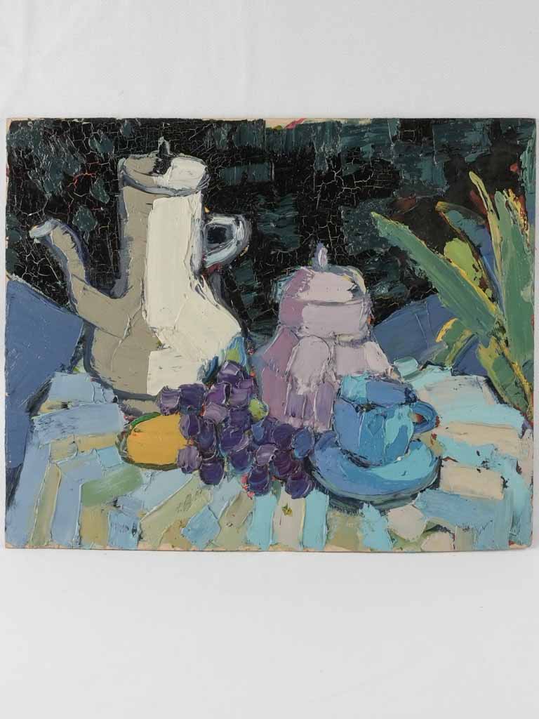 RESERVED NT Vintage still life - coffee w/ bunch of grapes 17" x 20½"