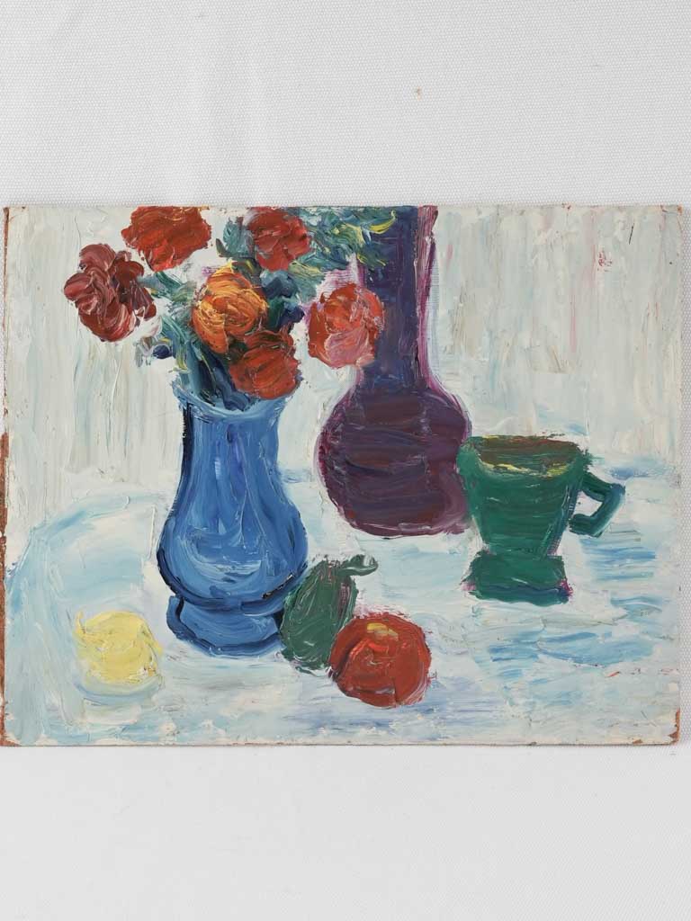 Vintage still life w/ flowers & fruit 10¾" x 13½"