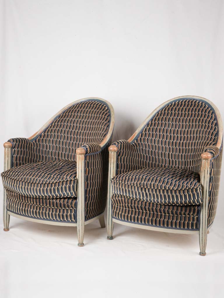 Pair of Art Deco Oval Back Armchairs with New Misia Fabric