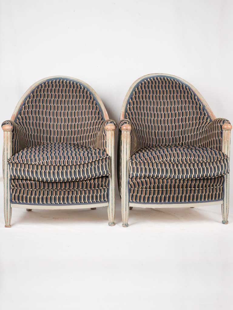 Pair of Art Deco Oval Back Armchairs with New Misia Fabric