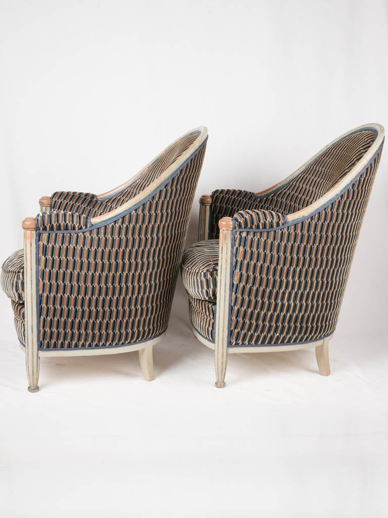 Pair of Art Deco Oval Back Armchairs with New Misia Fabric