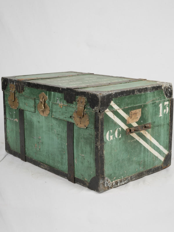 Vintage green-painted Indochina wooden trunk