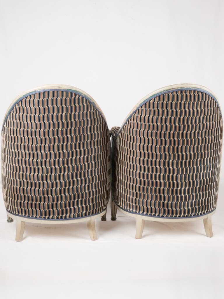 Pair of Art Deco Oval Back Armchairs with New Misia Fabric