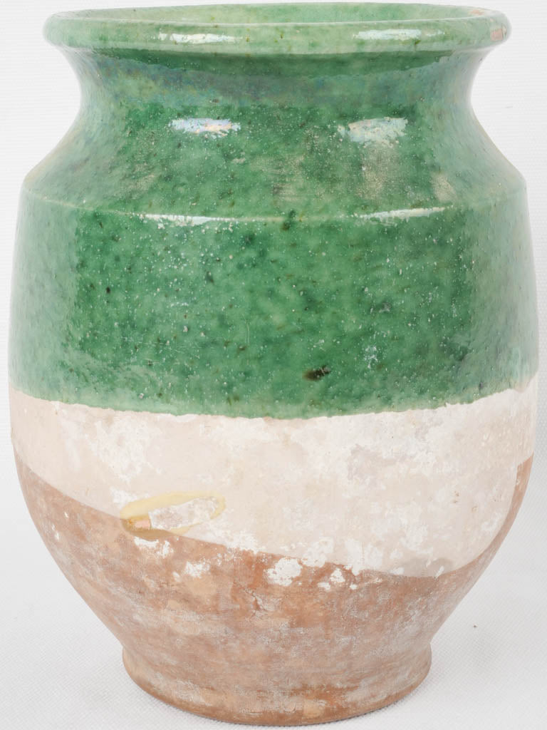 Antique French confit pot w/ green glaze - no handles 8¼"