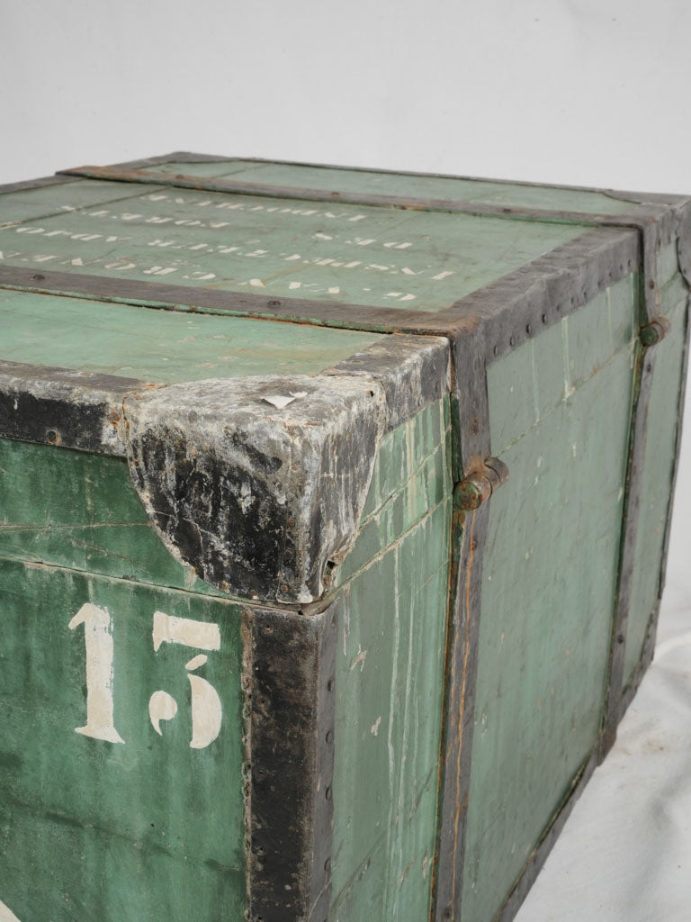 Colonial era rugged wooden storage trunk