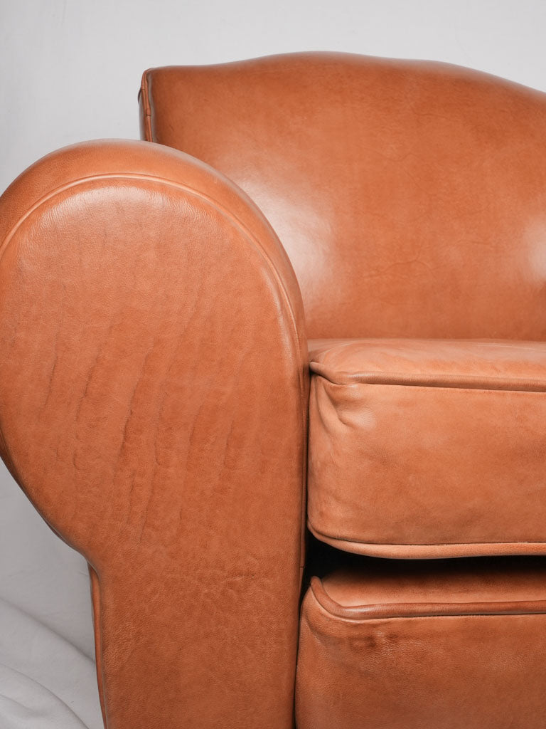 Pair of French leather club chairs - Moustache back