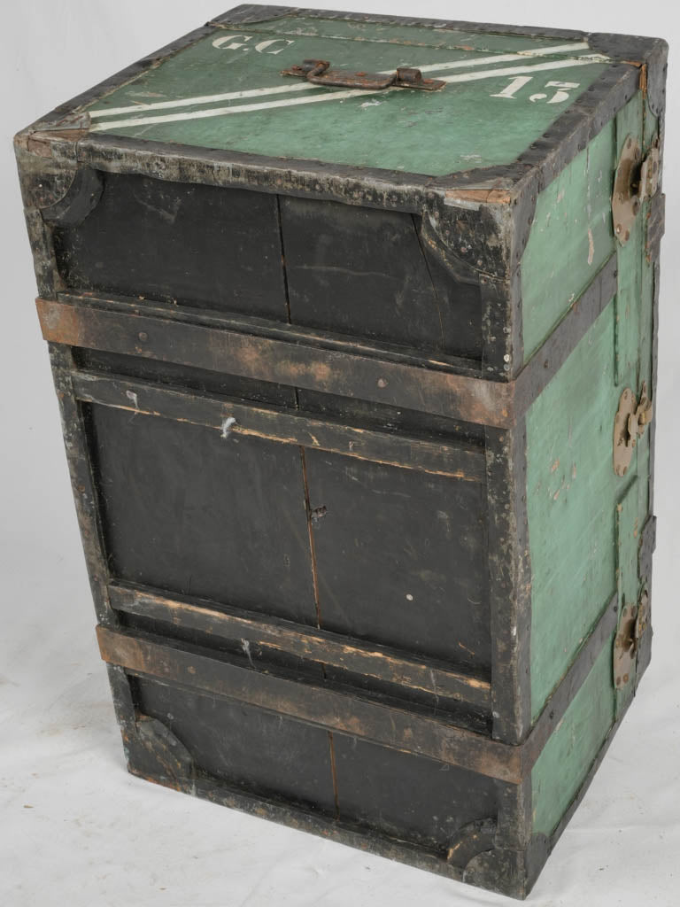 Colonial history inspired wooden storage trunk