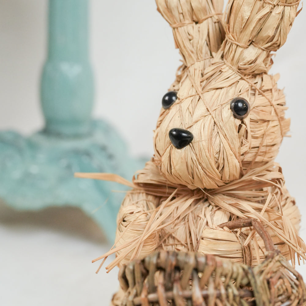 Vintage Raffia Rabbit Sculpture 15¼"