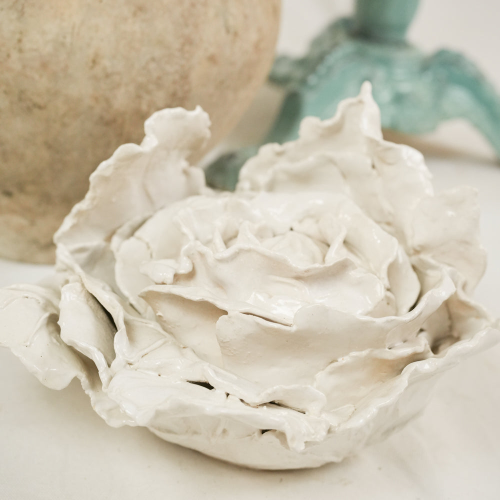 Terracotta Cabbage Sculpture w/ White Glaze