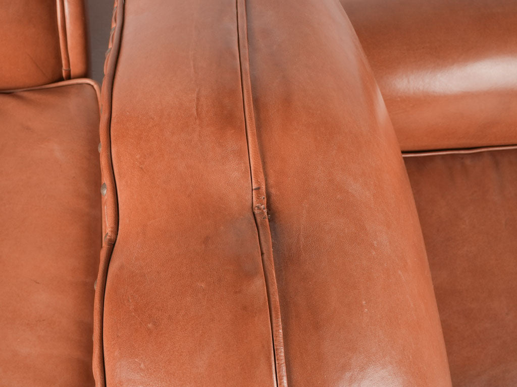 Pair of French leather club chairs - Moustache back