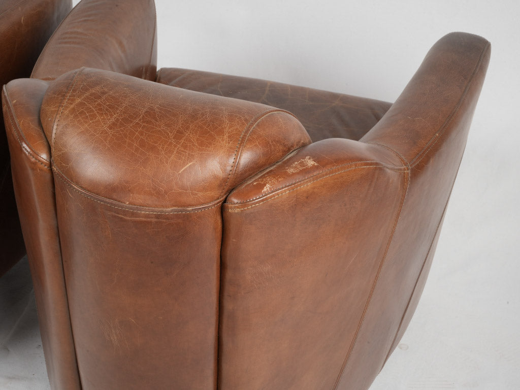 Classic French worn leather loungers