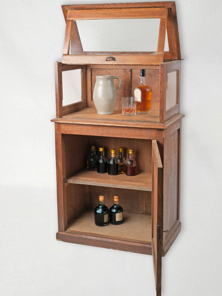 1930s French Oak Aperitif Table w/ Glazed Vitrine