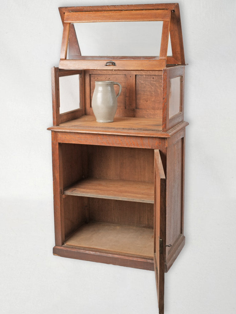 1930s French Oak Aperitif Table w/ Glazed Vitrine