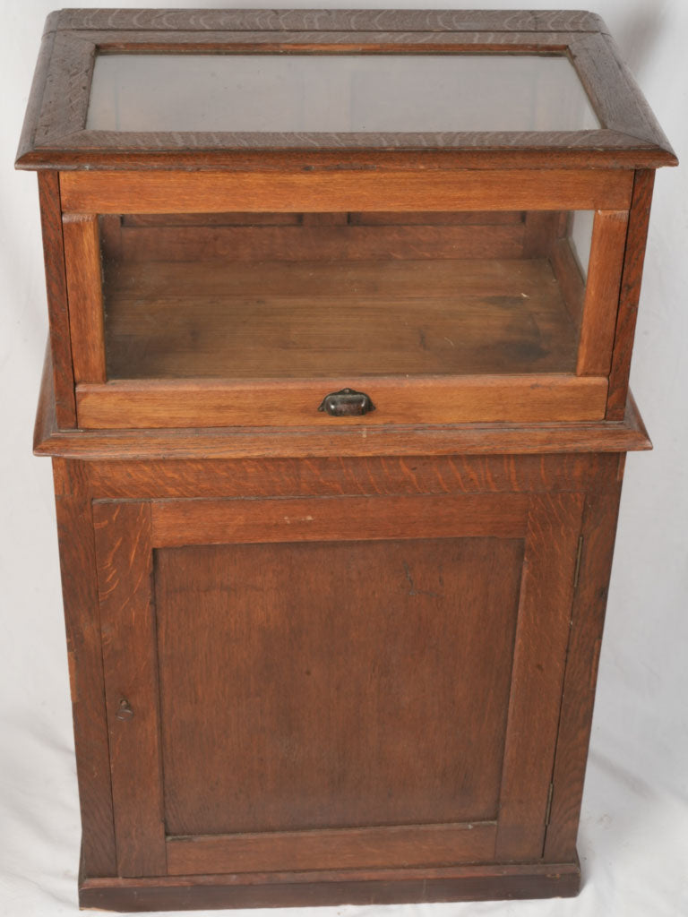 1930s French Oak Aperitif Table w/ Glazed Vitrine