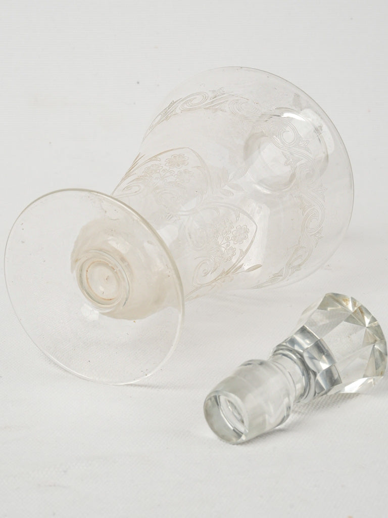 Charming petite vintage engraved glass decanter